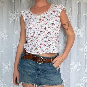 Chaps Floral Cap Sleeve Top Small Y2K Ditsy Print